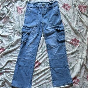 VIP Frayed Waistband Blue Boyfriend/Cargo Jeans, size 7/8